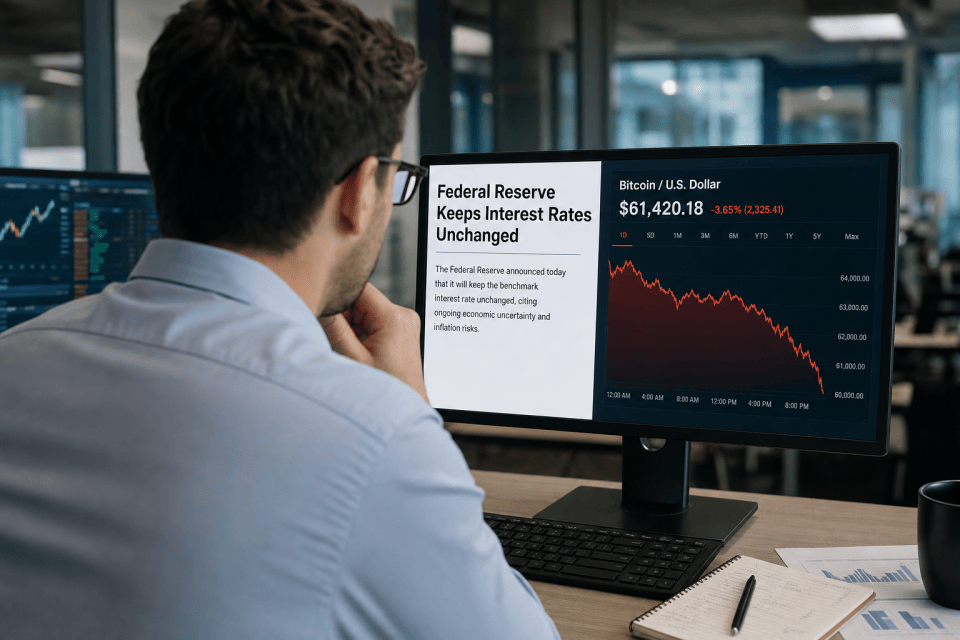 Fed houdt rente onveranderd in eerste besluit onder Warsh, bitcoin zakt terug
