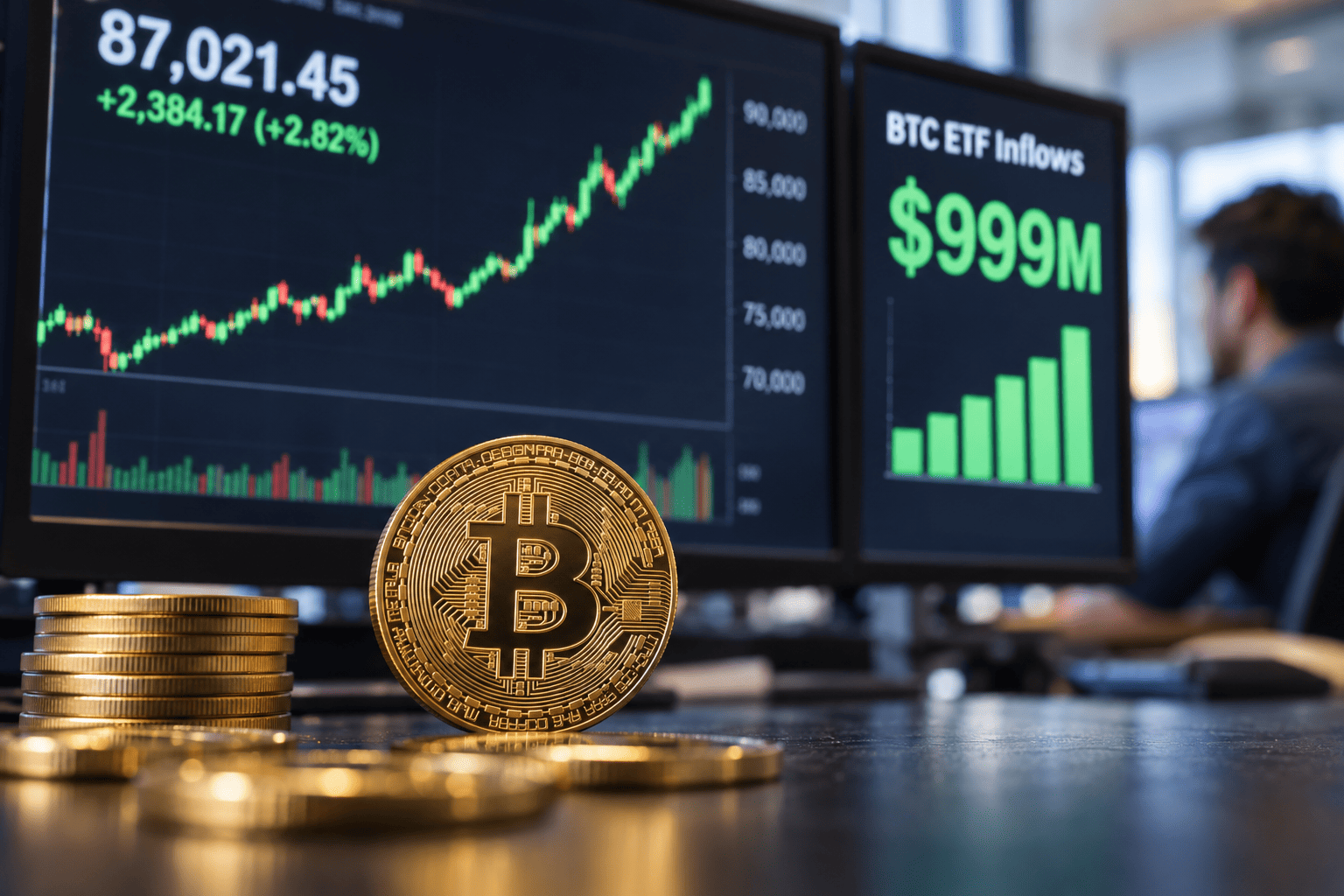 Bitcoin boven 87.000 dollar: ETF's haalden op één dag 999 miljoen op