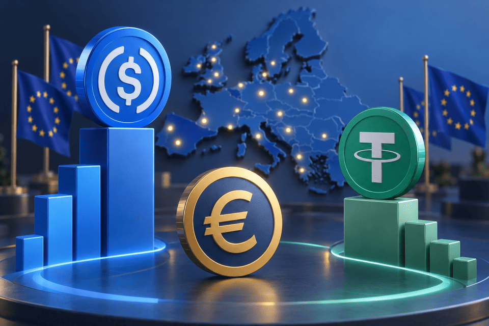 USDC wint in Europa terrein op Tether, maar wereldwijd blijft USDT de grootste