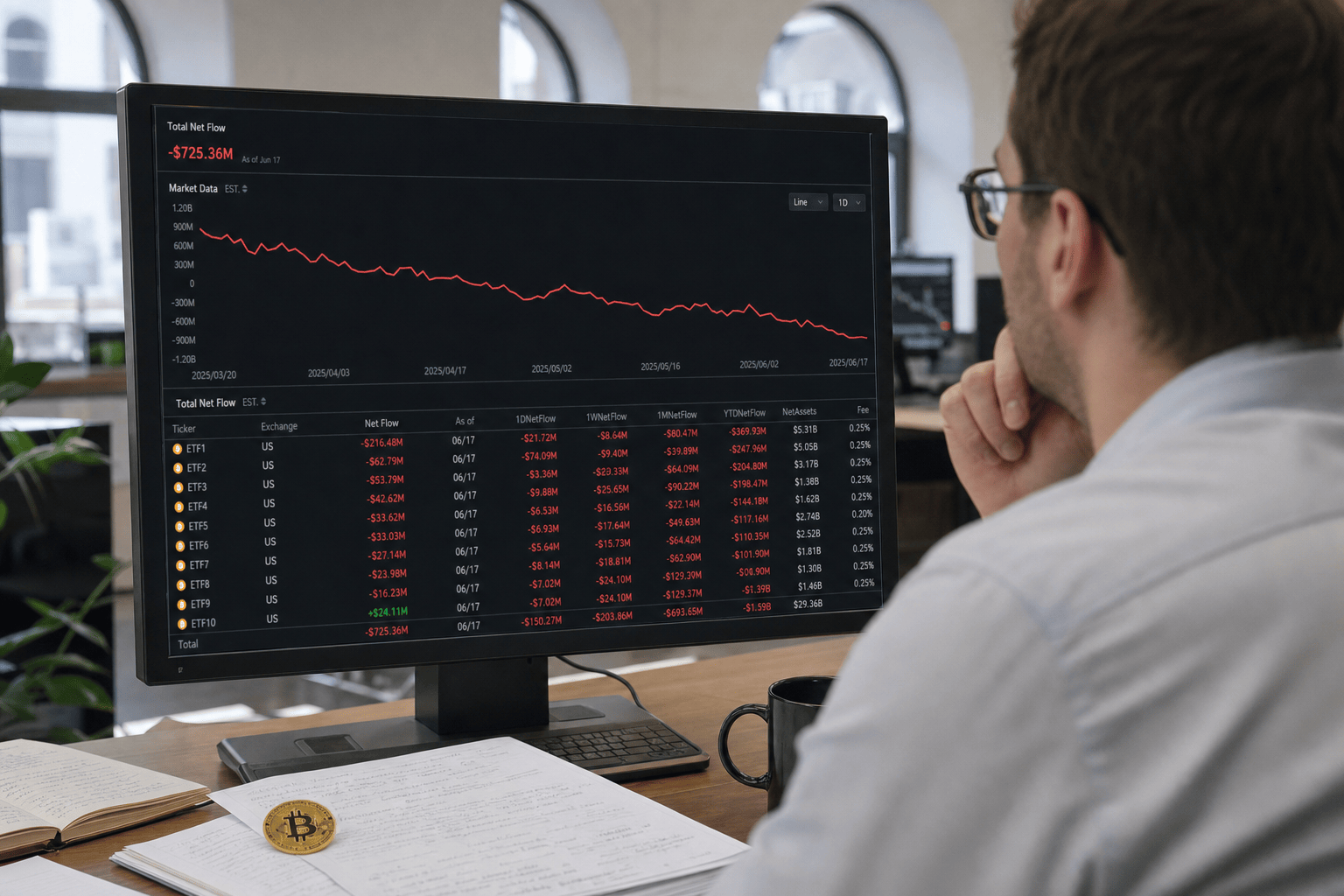 Bitcoin-ETF's boeken langste uitstroomreeks ooit: 4,33 miljard dollar verdwijnt